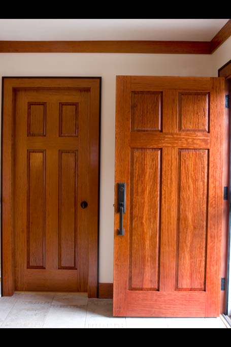After we installed a bubinga entertainment center, our client liked it so well they asked us to make doors to compliment it. These bubinga doors are very stout. We resawed the bubinga as usual, to ensure matching panels.